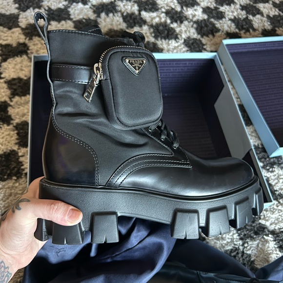 Prada Monolith Leather and Re-Nylon Boots with Pouch - Picture 2 of 6